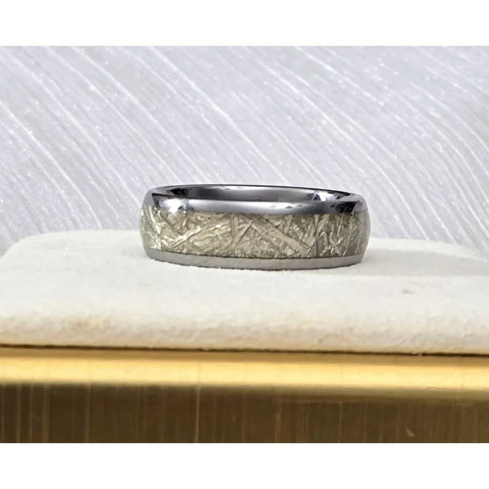 Meteorite Ring Engagement Wedding Tungsten Carbide Men's Band‎ Size 13.75
